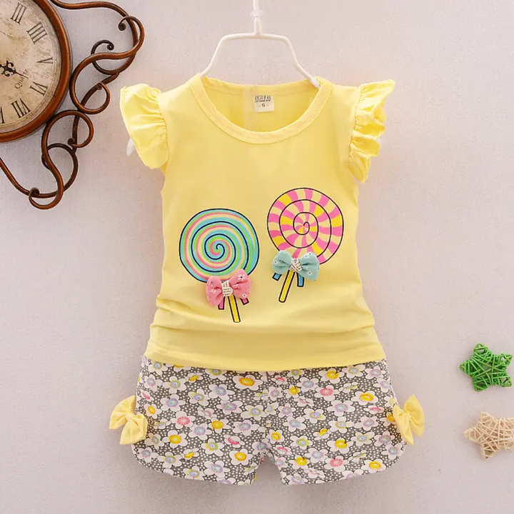 Baebabys Girls Summer Outfit - Kids T-shirt Tops+Short Pants Clothes Sets Toddler