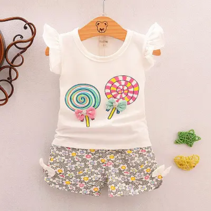 Baebabys Girls Summer Outfit - Kids T-shirt Tops+Short Pants Clothes Sets Toddler