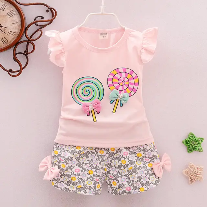 Baebabys Girls Summer Outfit - Kids T-shirt Tops+Short Pants Clothes Sets Toddler