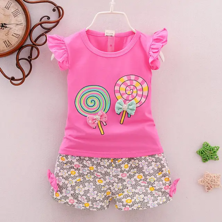 Baebabys Girls Summer Outfit - Kids T-shirt Tops+Short Pants Clothes Sets Toddler