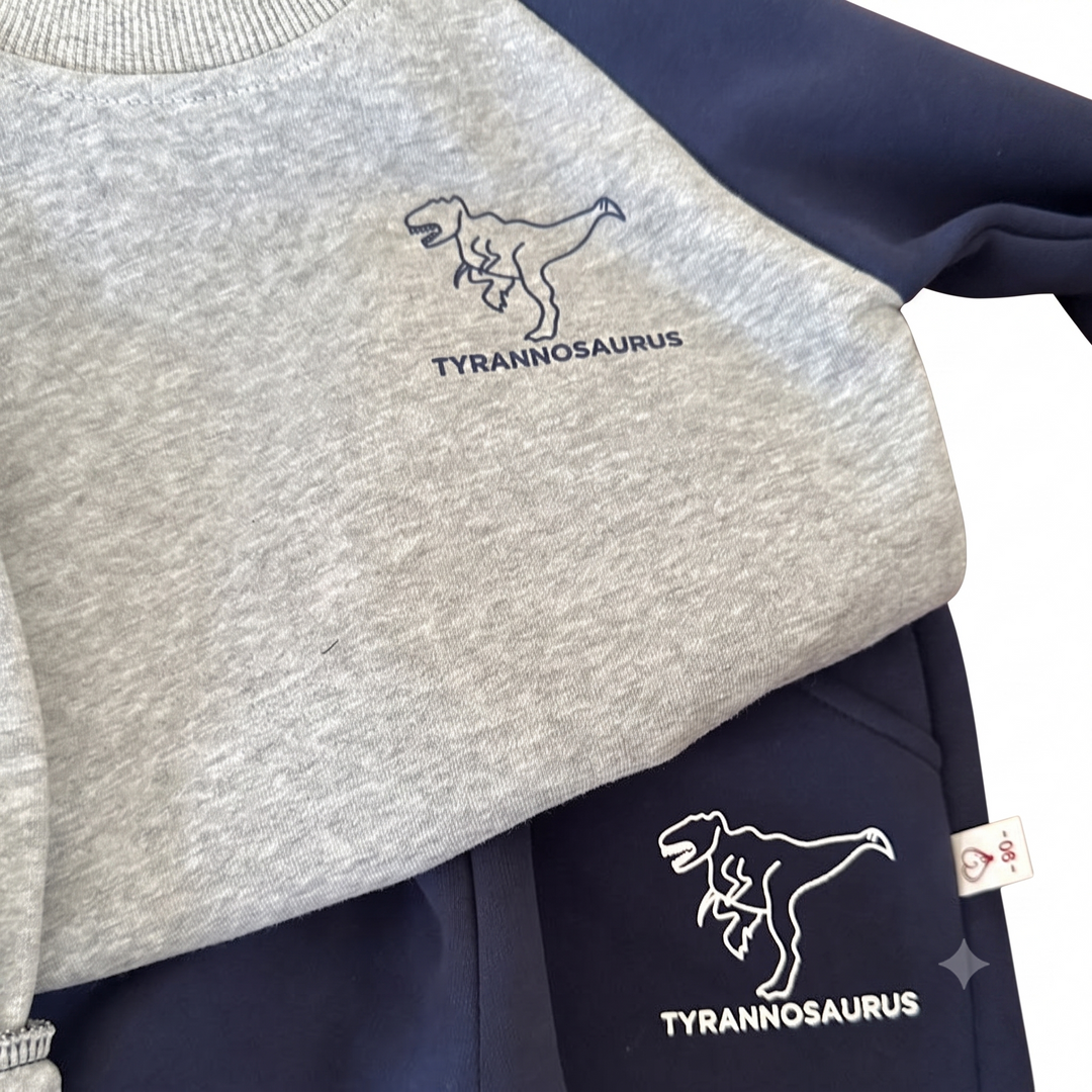 Kids Dinosaur Sweatshirt &amp; Trackpants Set – Soft Cotton Blend Long-Sleeve Sports Suit, Colorblock Fall &amp; Winter Loungewear for Boys &amp; Girls