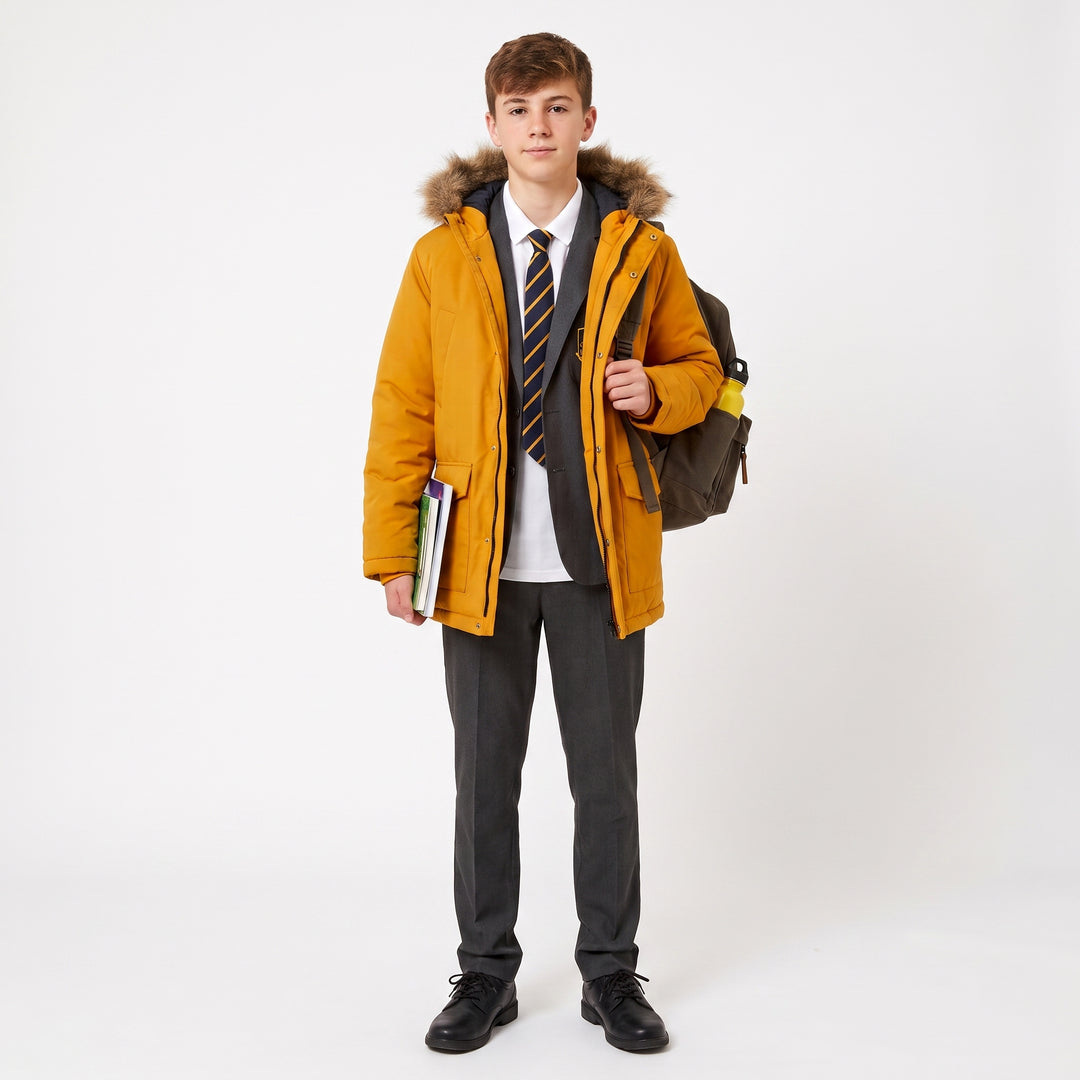 Boys Winter Parka Jacket – Faux Fur Hooded Insulated Heavyweight Warm Coat for Boys (Ages 9–14)