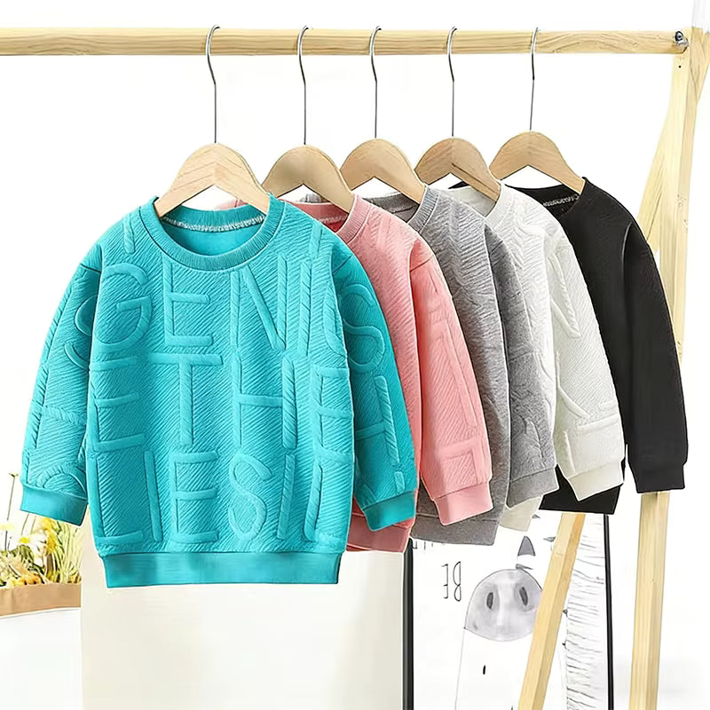 Spring Autumn Kid Top Hoodies Long Sleeve Plain Round Neck Soft Children Girls Boys Sweatshirt