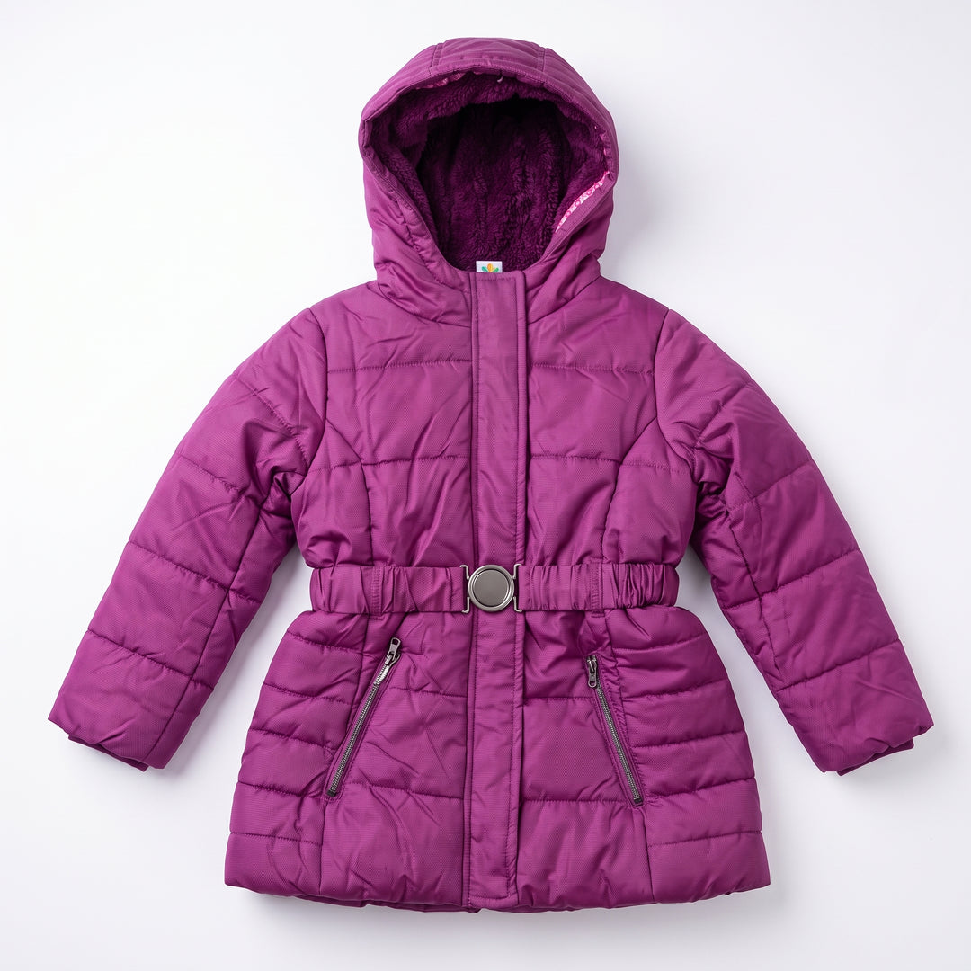 Girls Winter Puffer Jacket with Fleece Hood &amp; Elastic Belt – Warm Outerwear Parka Coat for Kids &amp; Teens (Ages 9–14)