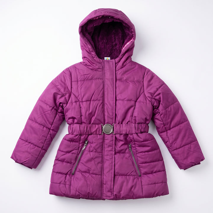 Girls Winter Puffer Jacket with Fleece Hood &amp; Elastic Belt – Warm Outerwear Parka Coat for Kids &amp; Teens (Ages 9–14)