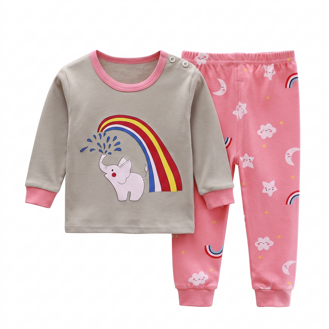 Baebabys Soft Pure Cotton Kids Long Sleeve Pajama Set Top and Pant 2PCS Casual Infant Children Nightclothes