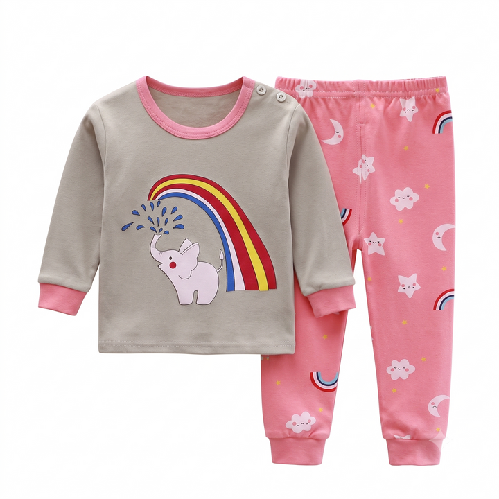 Baebabys Soft Pure Cotton Kids Long Sleeve Pajama Set Top and Pant 2PCS Casual Infant Children Nightclothes