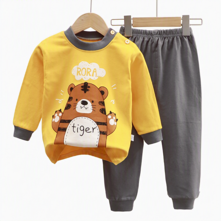 Baebabys Soft Pure Cotton Kids Long Sleeve Pajama Set Top and Pant 2PCS Casual Infant Children Nightclothes