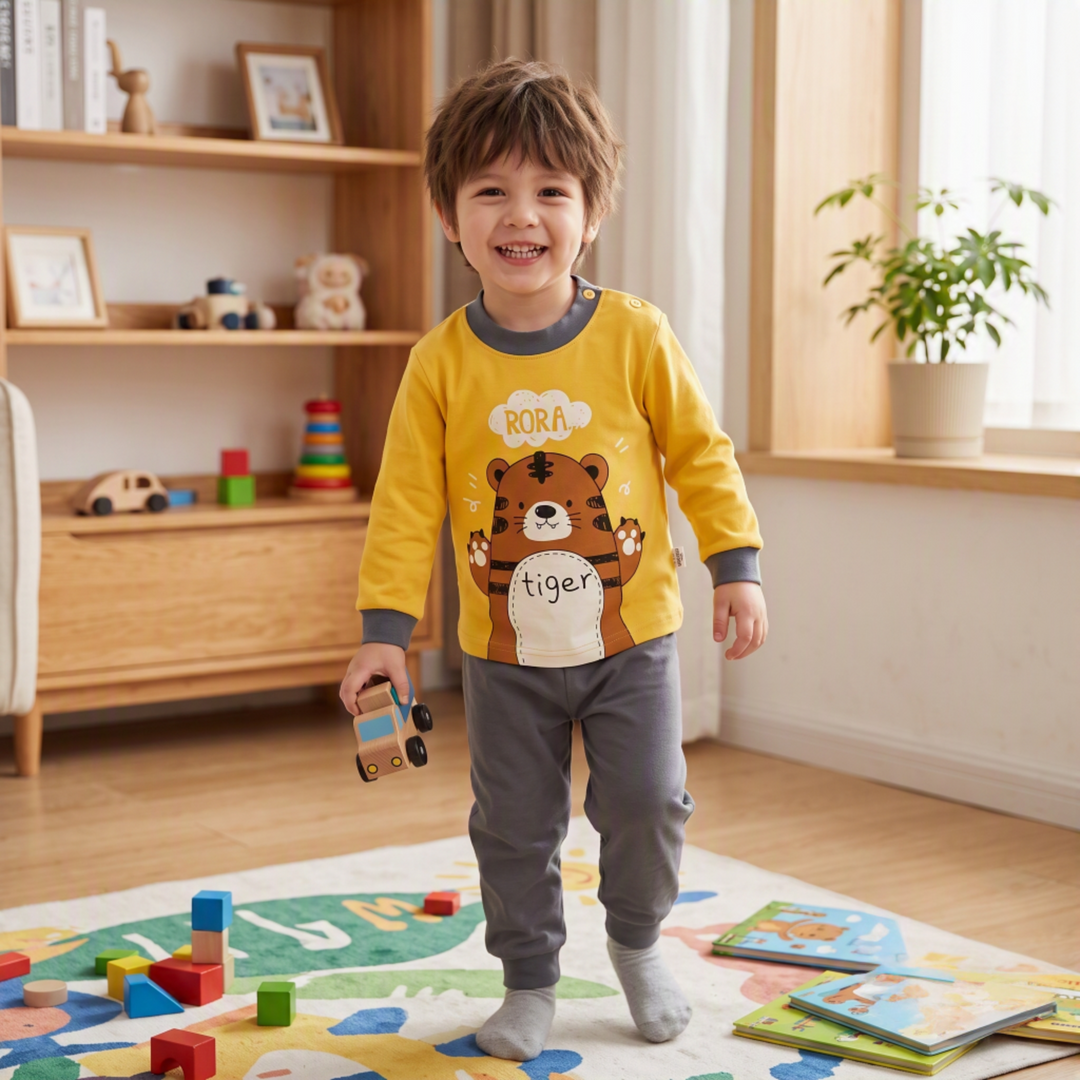 Baebabys Soft Pure Cotton Kids Long Sleeve Pajama Set Top and Pant 2PCS Casual Infant Children Nightclothes