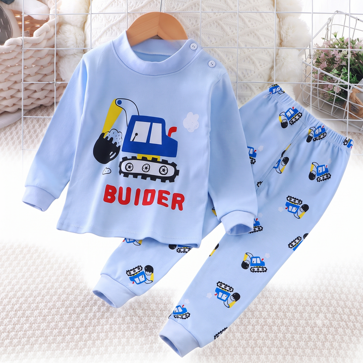 Baebabys Soft Pure Cotton Kids Long Sleeve Pajama Set Top and Pant 2PCS Casual Infant Children Nightclothes