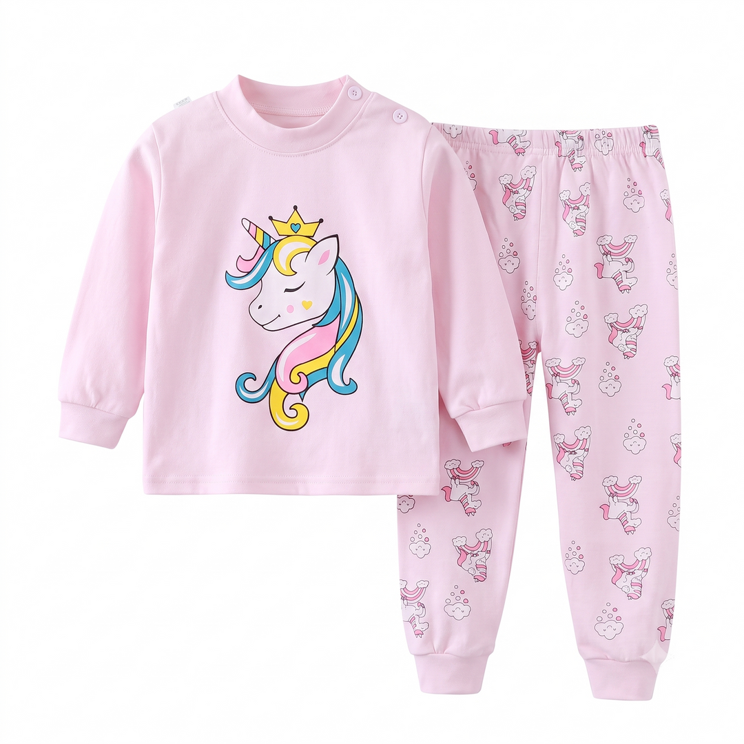 Baebabys Soft Pure Cotton Kids Long Sleeve Pajama Set Top and Pant 2PCS Casual Infant Children Nightclothes